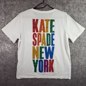 Kate Spade New York Pride T-Shirt Rainbow Womens L Pocket Front Short Sleeve